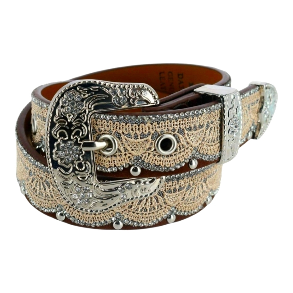 Elegant Silver and Brown Lace Women's Belt